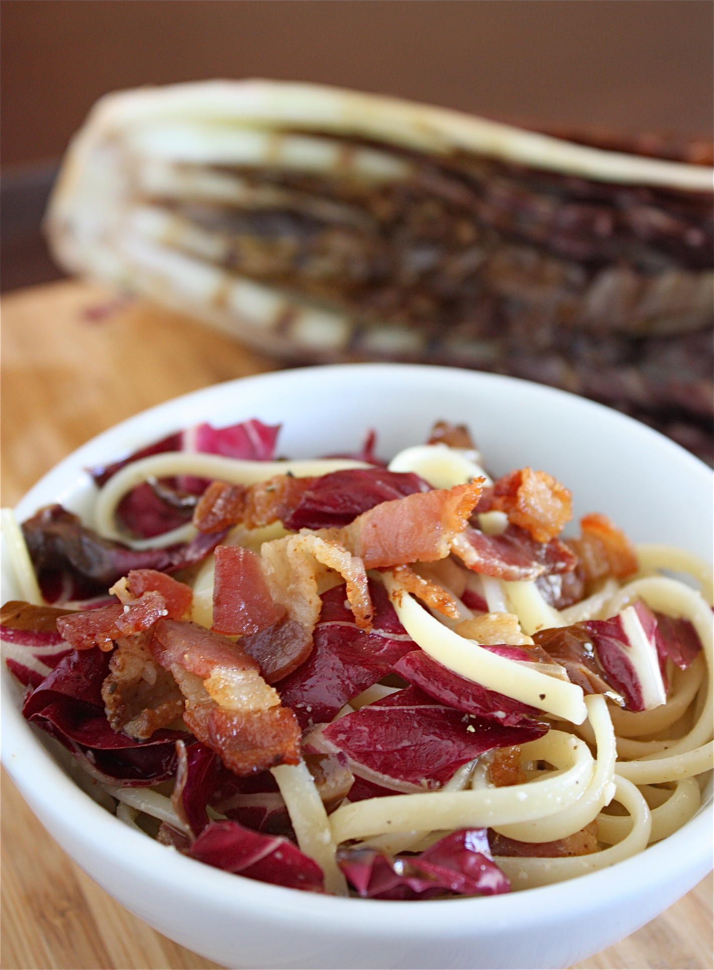 Linguine with Grilled Radicchio and Bacon - A Big Mouthful