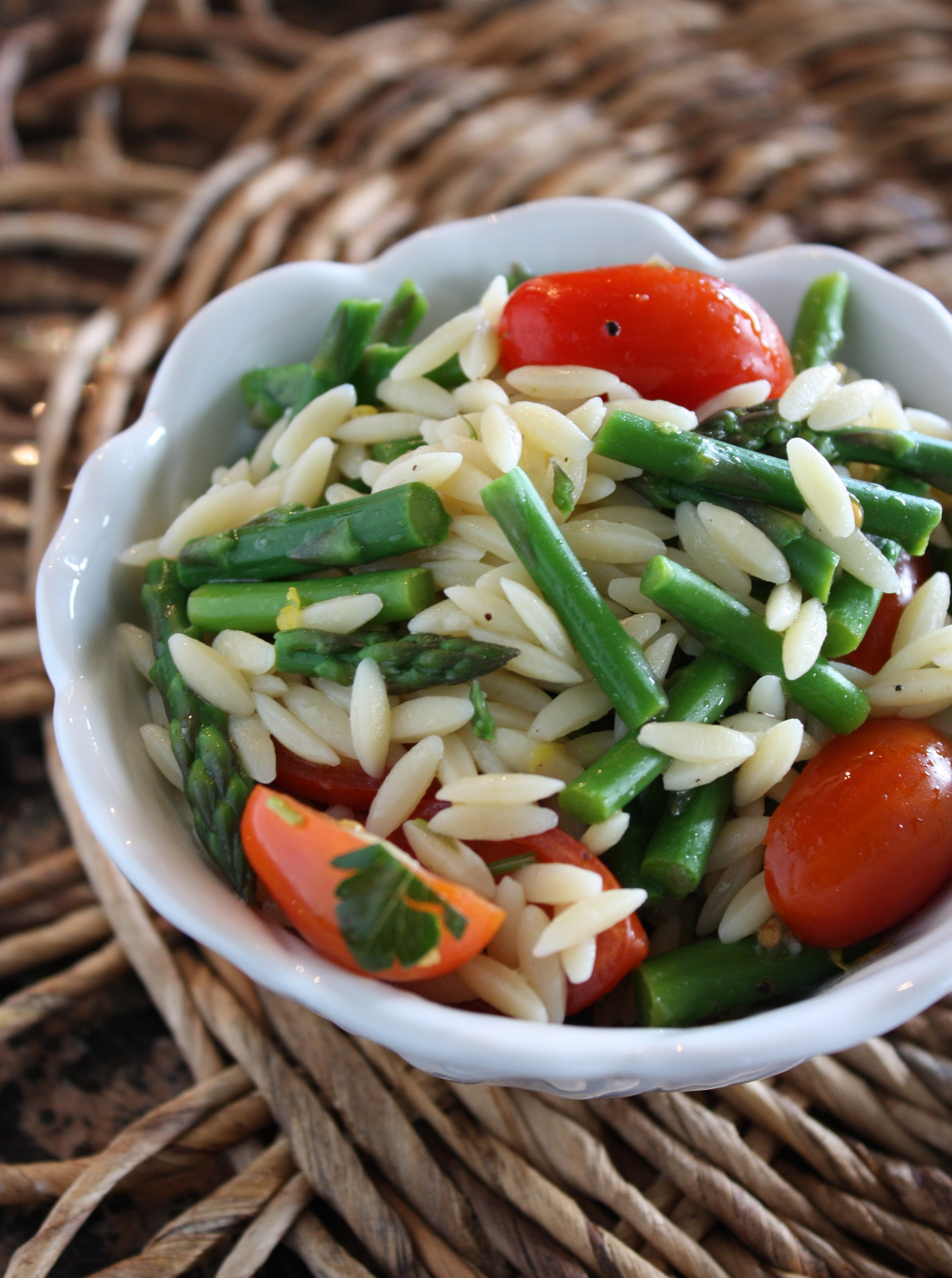 Lemon Orzo Salad with Asparagus and Tomatoes - A Big Mouthful
